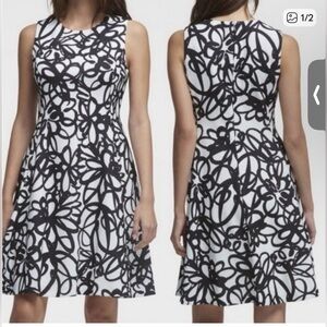 DKNY Black and White Floral Mini Dress size 8